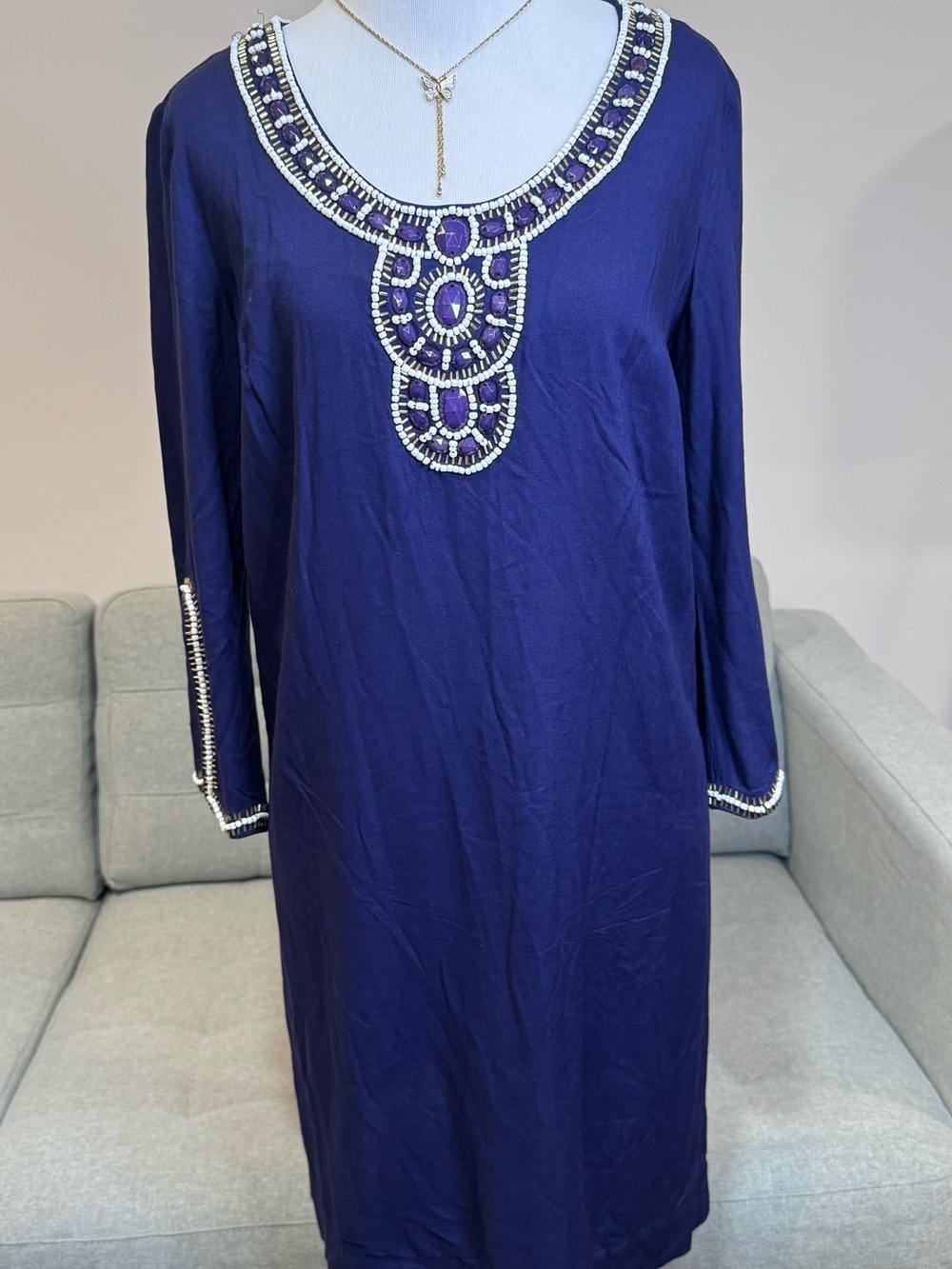 Ladies Lilly Pulitzer Navy Blue Beaded Tunic Dress